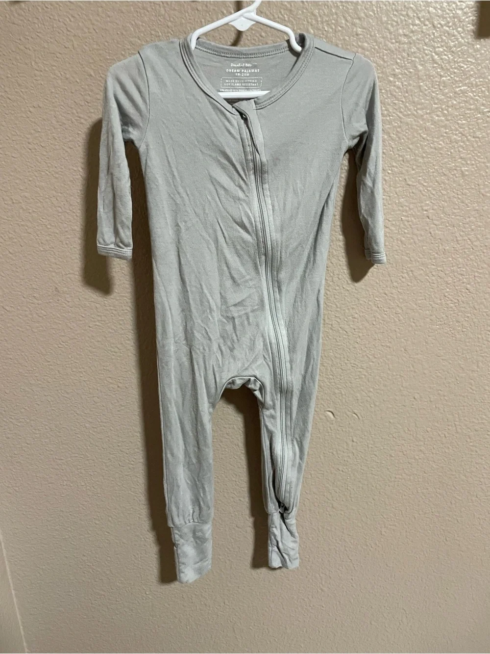 Zip-Front Kids Footed Pajamas in Light Gray
